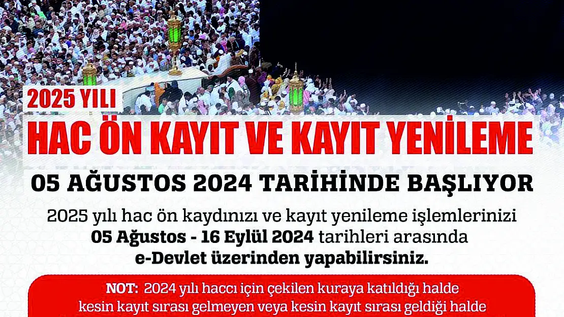 2025 yılı Hac Organizasyon Kapsamında Ön Kayıt ve Kayıt Yenileme İşlemleri Başlıyor