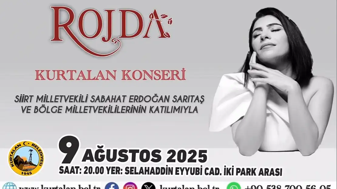 Kurtalan'da Yaz Akşamına Müzik Dolu Buluşma: Rojda Şenses ve Yerel Sanatçılar Aynı Sahneyi Paylaşacak