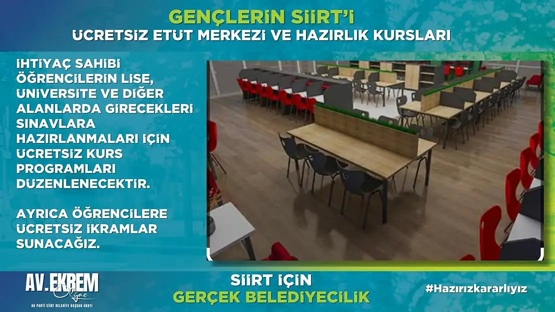 Olğaç: Gençlerin Siirt'in de Ücretsiz Etüt Merkezi ve Hazırlık Kursları Başlatacağız