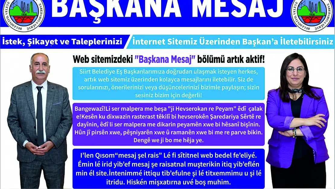 Siirt Belediyesi 'Başkana Mesaj' Modülü ile Vatandaşların Sesine Kulak Veriliyor