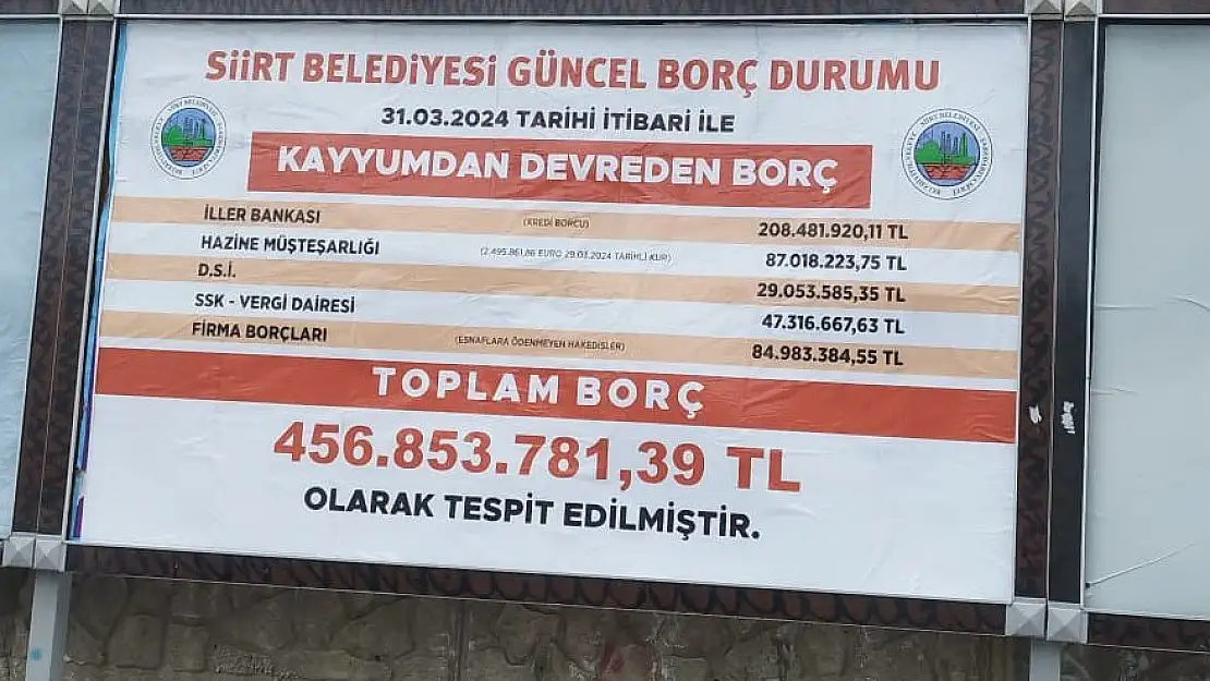Siirt Belediyesi, Belediye'nin Borcunu Duyurdu!