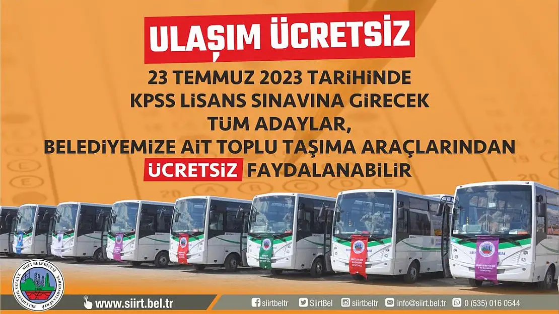 Siirt Belediyesi Otobüsleri, KPSS'ye Gireceklere Ücretsiz