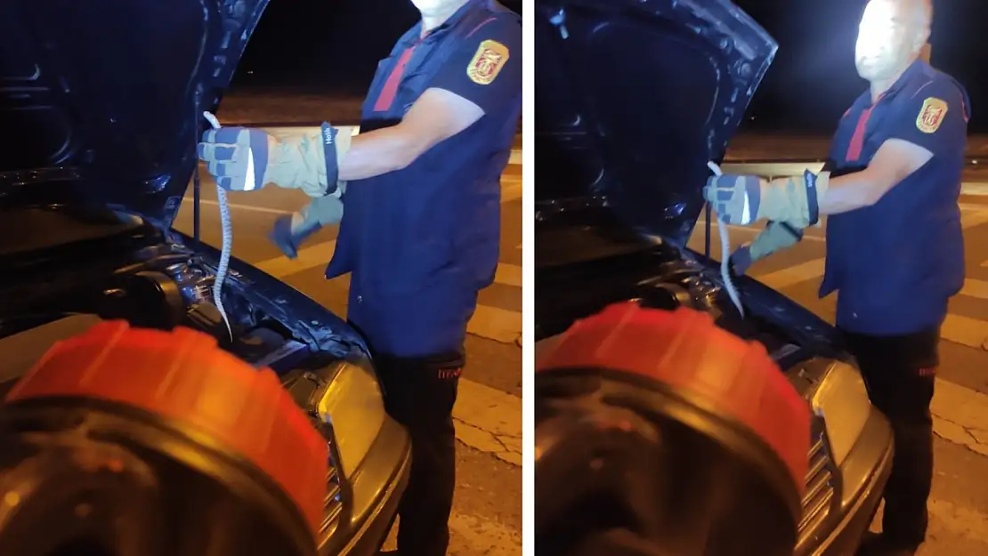 Siirt Çevre Yolu'nda Otomobilin Kaputundan Yılan Çıktı