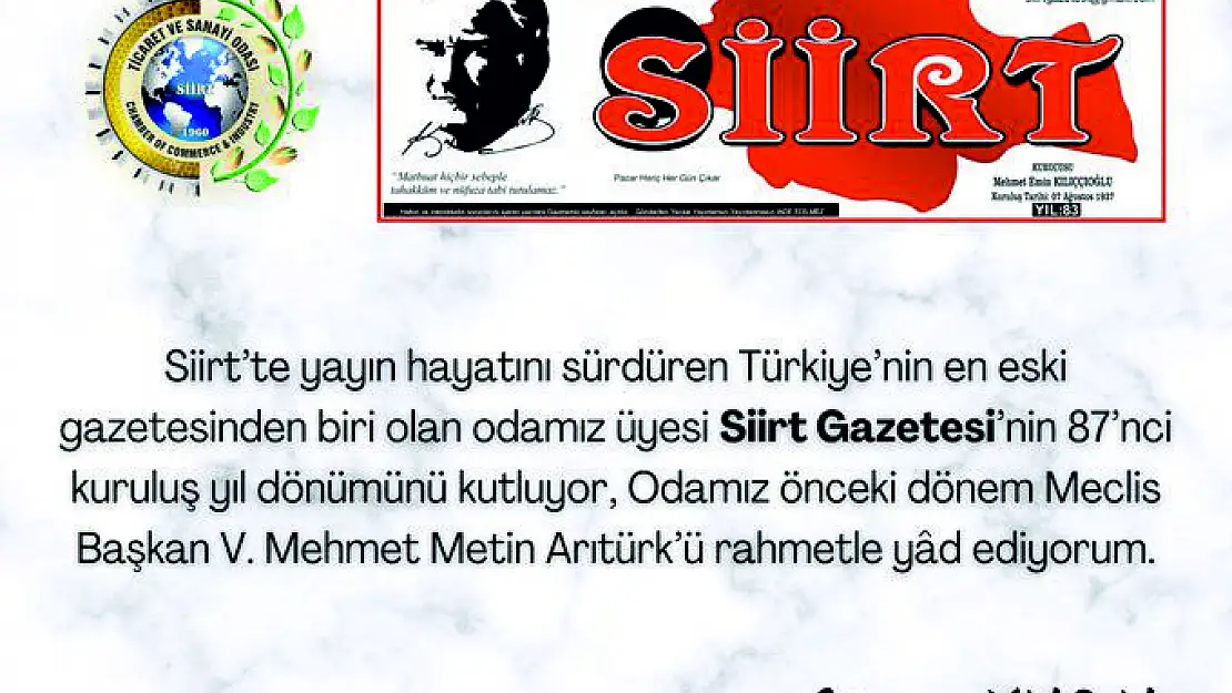 Siirt TSO'dan Siirt Gazetesine Tebrik