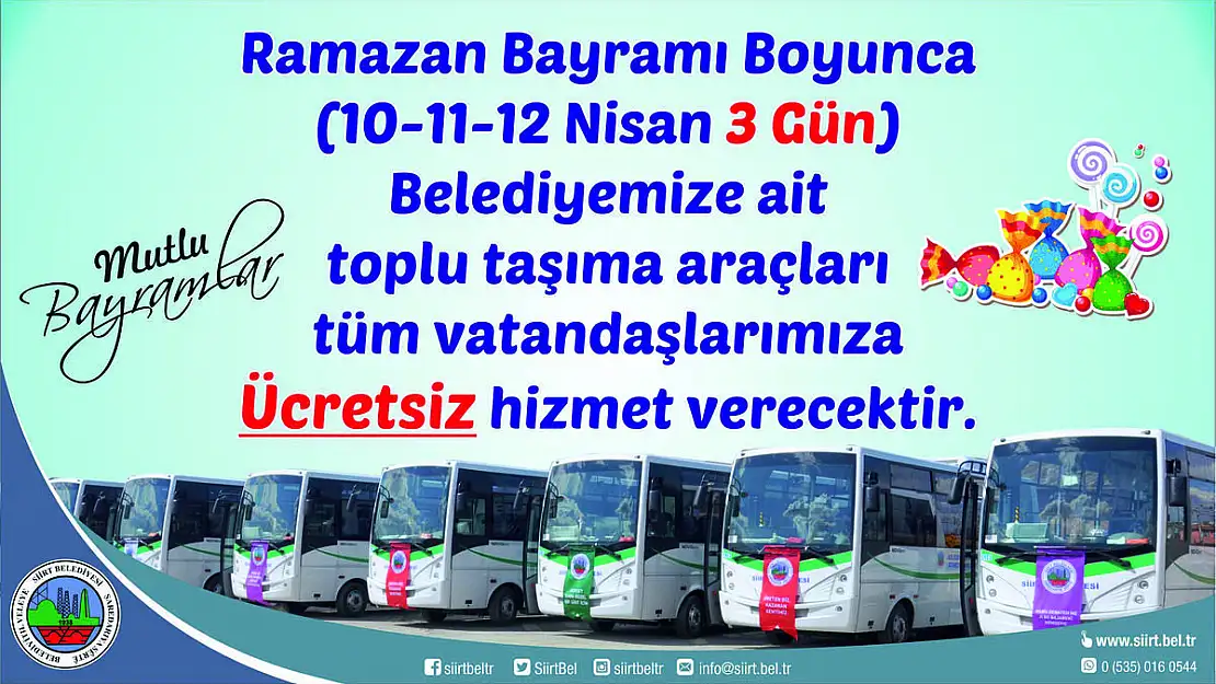 Siirt'te Bayram Boyunca Toplu Taşımalar Ücretsiz Olacak