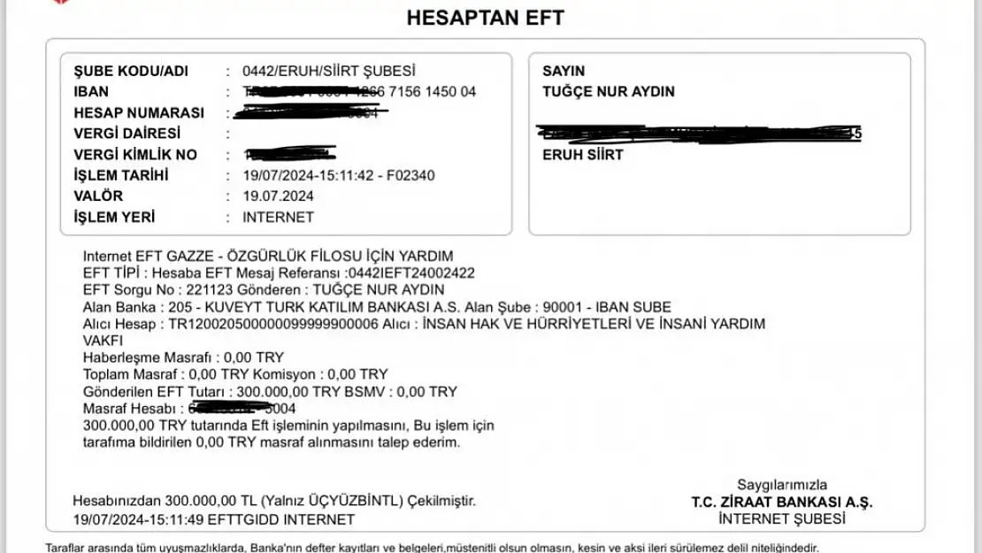 Siirt'te Görev Yapan Öğretmenden Gazze'ye 300.000 TL Bağış