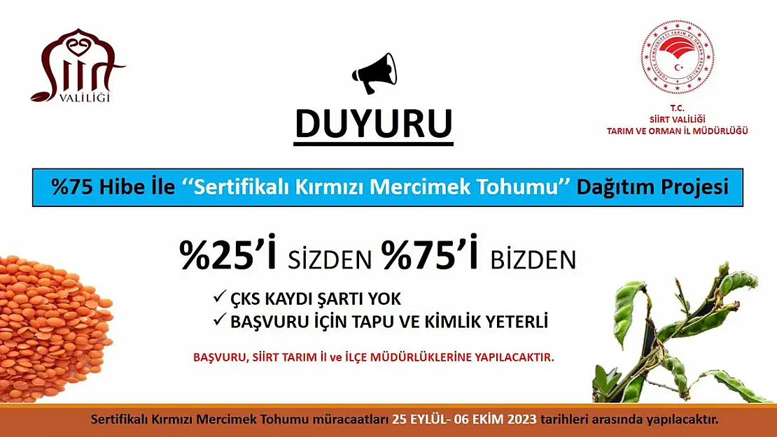 Siirt'te Sertifikalı Kırmızı Mercimek Tohumu Dağıtımı Yapılacak