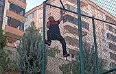 Siirt'te Çim Saha Tellerine Sıkışan Yavru Kedi İtfaiye Ekiplerince Kurtarıldı