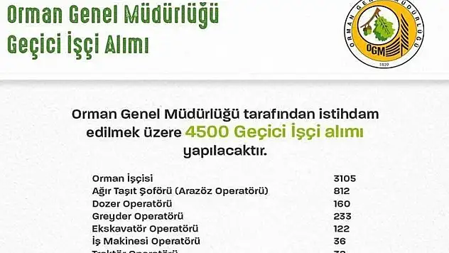 Orman Genel Müdürlüğü 4.500 Geçici İşçi Alımı Yapacak, Siirt'e 10 Kişilik Kontenjan Ayrıldı