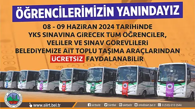 Siirt Belediyesi'nden YKS'ye Girecek Öğrencilere Ücretsiz Ulaşım Desteği