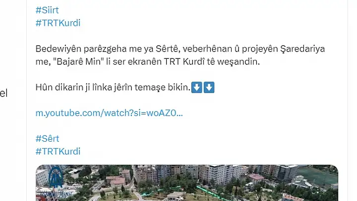 Siirt'in Güzellikleri ve Belediyenin Çalışmaları TRT Kurdi Kanalında Anlatıldı (VİDEOLU)