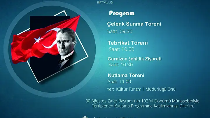 Siirt'te '30 Ağustos Zafer Bayramı' Coşkuyla Kutlanacak