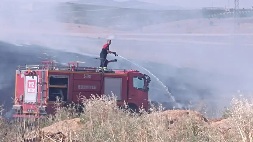 Karganın Çarpmasıyla Çıkan Yangında 30 Dönüm Arpa Küle Döndü! Siirt OSB'de Büyük Maddi Zarar